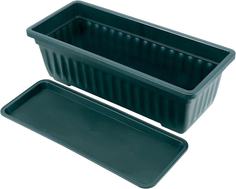 JOIKIT 6 Packs 17 x 7.5 x 5.5 Inch Plastic Window Planter Boxes with Trays, Plastic Vegetable Planter with 30 Plant Label, Countryside Flower Box Pot for Garden Windowsill Patio Balcony, Dark Green - Image 5